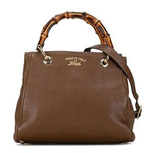 GUCCI Bamboo Shopper Crossbody Small Tote in Brown Leather 👜